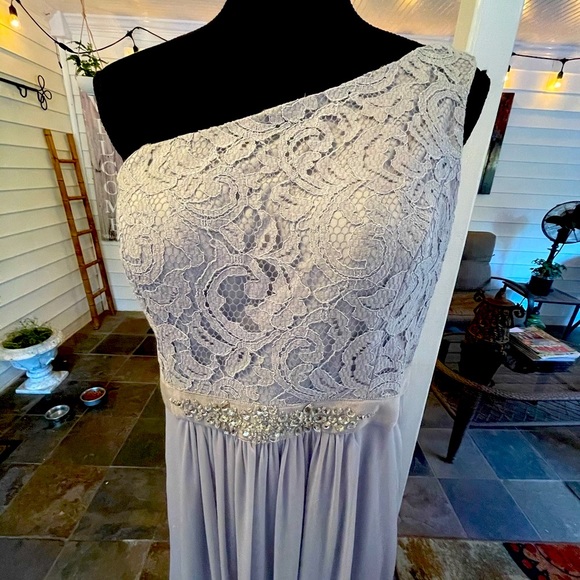 Adrianna Papell Womens Gray One Shoulder Lace 12 - Picture 5 of 9